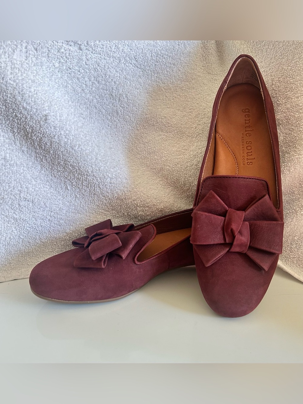 Burgundy Suede Bow Loafers - Women